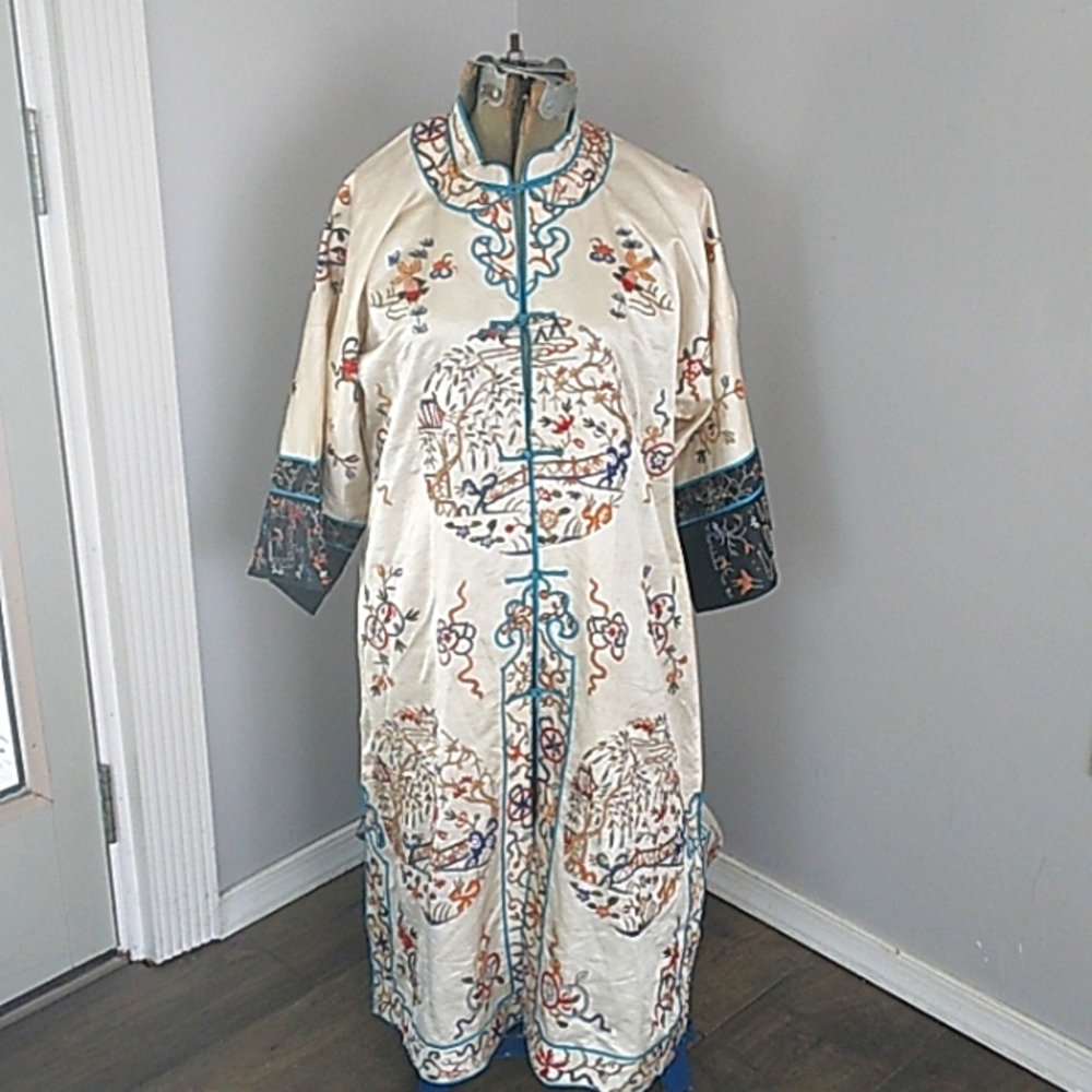 VTG 1930S HAND SEWN JAPANESE SILK ROBE INTRICATE DETAIL WOMANS S